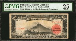 PHILIPPINES. Treasury Certificate. 20 Pesos, 1929. P-77. PMG Very Fine 25.

Printed by USBEP. Signature of T. Roosevelt and S. Lagdameo. Good appeal...