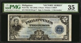 PHILIPPINES. Victory Series. 2 Pesos, ND (1944). P-95a. PMG Choice Very Fine 35.

Rizal at face on this VICTORY series #66 pp F. Signatures Osmena-H...