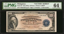 PHILIPPINES. Victory Series. 10 Pesos, ND (1944). P-97. PMG Choice Uncirculated 64.

President Washington at face on this VICTORY series #66 pp D. P...