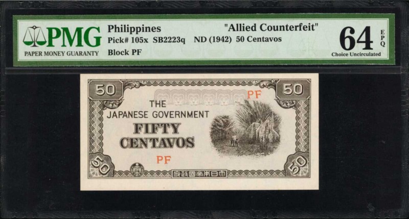 PHILIPPINES. Japanese Government. 50 Centavos, ND (1942). P-105x. Allied Counter...