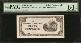 PHILIPPINES. Japanese Government. 50 Centavos, ND (1942). P-105x. Allied Counterfeit. PMG Choice Uncirculated 64 EPQ.

A nearly Gem example of this ...