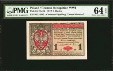 POLAND. Polska Krajowa Kasa Pozyczkowa. 1 Marka, 1917. P-8. German Occupation WWI. PMG Choice Uncirculated 64 EPQ.

Corrected spelling "Zarzad Gener...