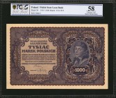 POLAND. Polish State Loan Bank. 1000 Marek, 1919. P-29. PCGS GSG Choice About Uncirculated 58.

A large format 1000 Marek note, found with just ligh...