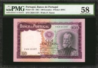 PORTUGAL. Banco de Portugal. 100 Escudos, 1961. P-165. PMG Choice About Uncirculated 58.

Printed by BWC. Watermark of P. Nunes. A flurry of colors ...