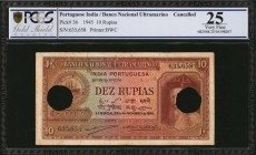 PORTUGUESE INDIA. Banco Nacional Ultramarino. 10 Rupias, 1945. P-36. PCGS GSG Very Fine 25. Cancelled.

Cancelled. Printed by BWC. Afonso de Albuque...