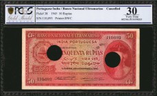 PORTUGUESE INDIA. Banco Nacional Ultramarino. 50 Rupias, 1945. P-38. PCGS GSG Very Fine 30. Cancelled.

Cancelled. Printed by BWC. A Very Fine examp...