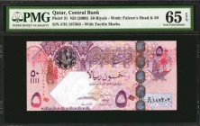 QATAR. Central Bank. 50 Riyals, ND (2008). P-31. PMG Gem Uncirculated 65 EPQ.

Latest issue from Qatar Central Bank ND (2008) with design of QCB bui...