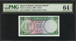 QATAR & DUBAI. Qatar & Dubai Currency Board. 1 Riyal, ND (ca. 1960). P-1a. PMG Choice Uncirculated 64 EPQ.

Always one of the most popular issuers a...