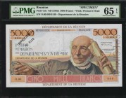 REUNION. Institut d'Emission. 5000 Francs, ND (1965). P-53s. Specimen. PMG Gem Uncirculated 65 EPQ.

Schoelcher at right. This example has a "Specim...