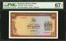 RHODESIA. Reserve Bank. 5 Dollars, 1978. P-36b. PMG Superb Gem Uncirculated 67 EPQ.

Watermark of C. Rhodes. Giraffe at left, seal at right. A lion ...