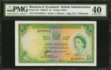 RHODESIA & NYASALAND. British Administration. 1 Pound, 1960-61. P-21b. PMG Extremely Fine 40.

Queen Elizabeth II and arms/Zimbabwe ruins. Prefix X/...