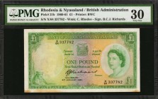 RHODESIA & NYASALAND. Bank of Rhodesia and Nyasaland. 1 Pound, 1960-61. P-21b. PMG Very Fine 30.

Printed by BWC. Watermark of C. Rhodes. Signature ...