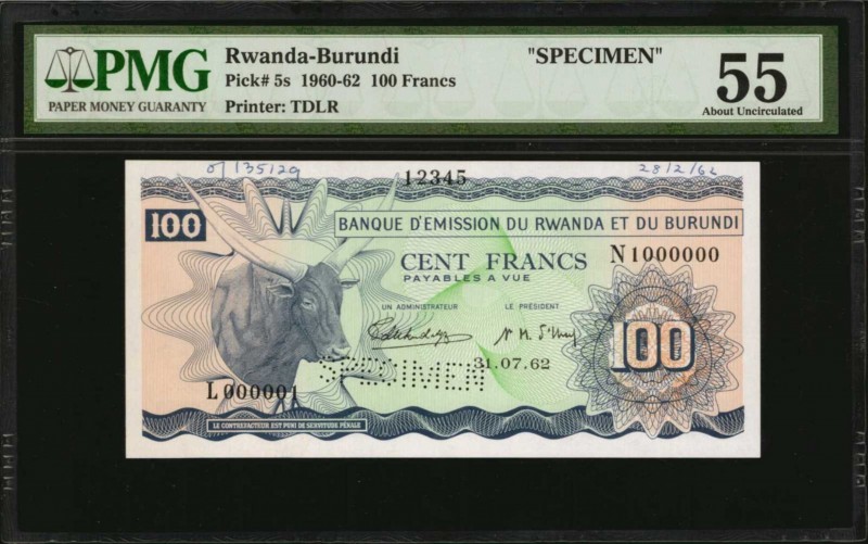 RWANDA-BURUNDI. Banque D'Emission Du Rwantda Et Du Burundi. 100 Francs, 1960-62....