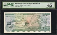 Rwanda Pick 7 1000 Franc

RWANDA-BURUNDI. Banque d'Emission du Rwanda et du Burundi. 1000 Francs, 1960-61. P-7. PMG Choice Extremely Fine 45.

Thi...