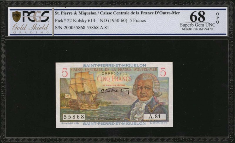 SAINT PIERRE & MIQUELON. Caisse Centrale de la France D'Outre-Mer. 5 Francs, ND ...