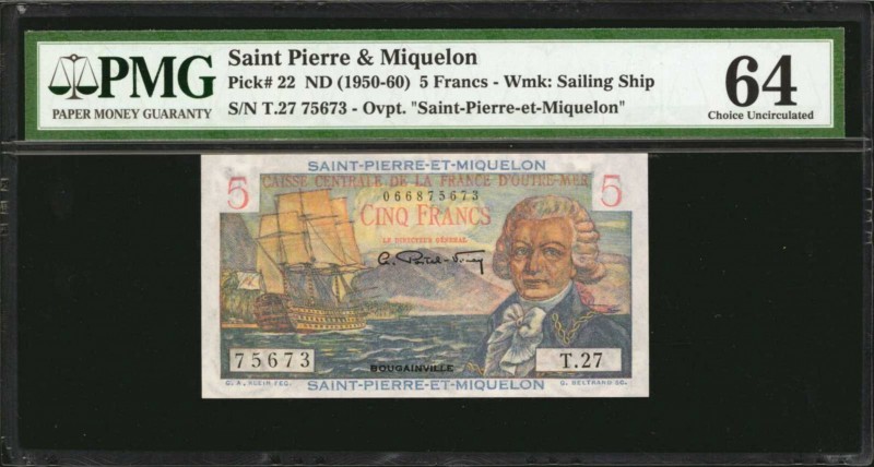 SAINT PIERRE & MIQUELON. Caisse Centrale de la France d'Outre-Mer. 5 Francs, ND ...