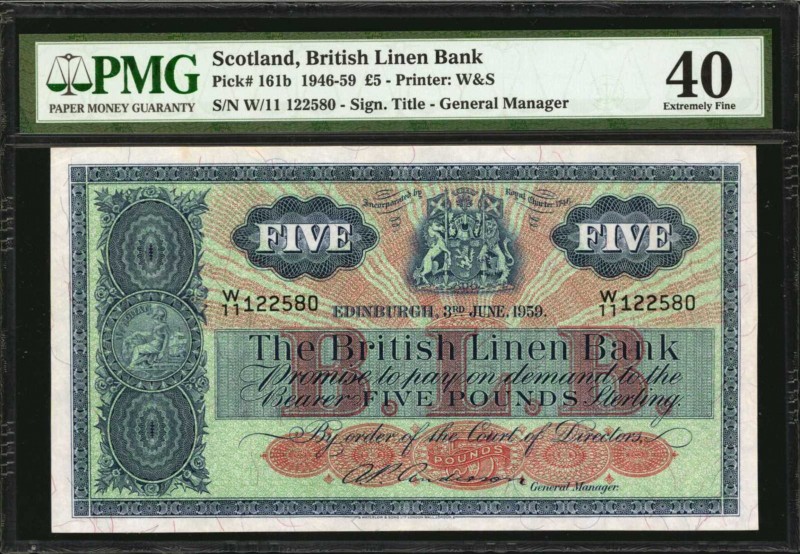 SCOTLAND. British Linen Bank. 5 Pounds, 1946-59. P-161b. PMG Extremely Fine 40....