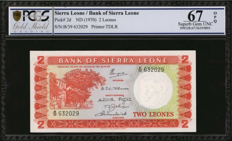 SIERRA LEONE. Bank of Sierra Leone. 2 Leones, ND (1970). P-2d. PCGS GSG Superb G...