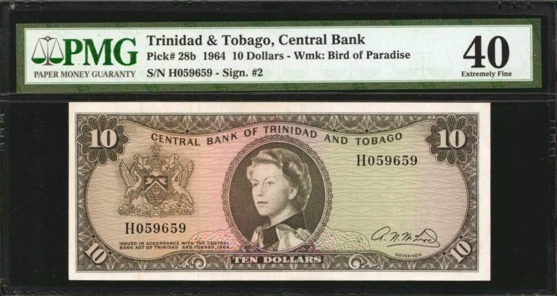 TRINIDAD & TOBAGO. Central Bank. 10 Dollars, 1964. P-28b. PMG Extremely Fine 40....