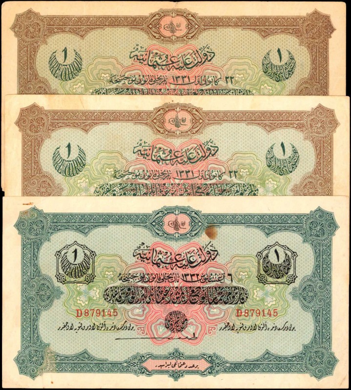 TURKEY. Dette Publique Ottomane. 10 Kurus & 1 Livre, 1861 & 1913. P-73 & 99b. Fi...