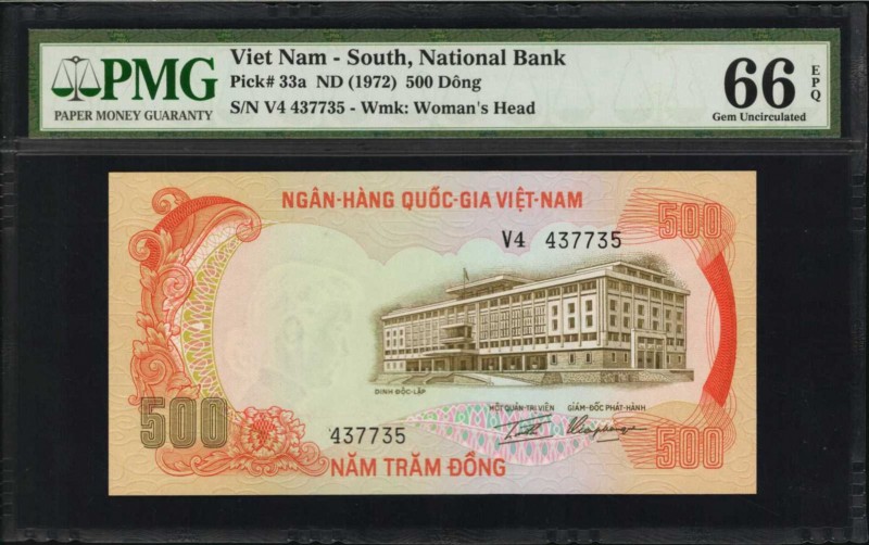 VIETNAM, SOUTH. National Bank. 500 Dong, ND (1972). P-33a. Consecutive. PMG Gem ...