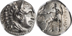 MACEDON. Kingdom of Macedon. Demetrios Poliorketes, 306-283 B.C. AR Drachm (4.28 gms), Miletos Mint, ca. 295/4 B.C. NGC Ch AU, Strike: 4/5 Surface: 4/...