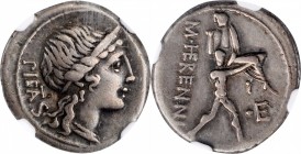 ROMAN REPUBLIC. M. Herennius. AR Denarius (3.87 gms), Rome Mint, 108-107 B.C. NGC VF*, Strike: 5/5 Surface: 5/5.

Cr-308/1b; Syd-567a. Obverse: Diad...