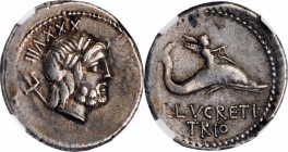 ROMAN REPUBLIC. L. Lucretius Trio. AR Denarius (3.88 gms), Rome Mint, 74 B.C. NGC Ch VF, Strike: 3/5 Surface: 4/5.

Cr-390/2; Syd-784. Obverse: Laur...