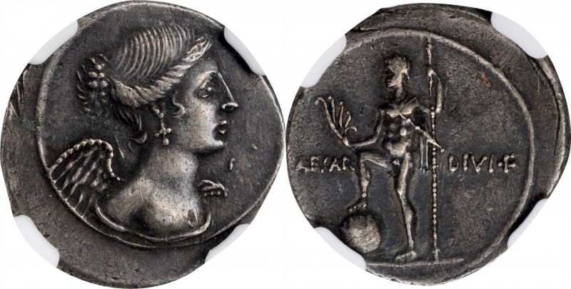 OCTAVIAN. AR Denarius (3.63 gms), Uncertain mint in Italy, possibly Rome, 31-30 ...