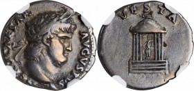 NERO, A.D. 54-68. AR Denarius, Rome Mint, ca. A.D. 65-66. NGC VF.

RIC-62; RSC-335. Obverse: Laureate head right; Reverse: Hexastyle temple of Vesta...