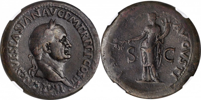 VESPASIAN, A.D. 69-79. AE Sestertius (26.91 gms), Rome Mint, A.D. 71. NGC VF★, S...