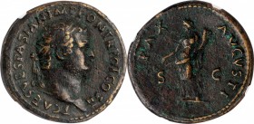 TITUS AS CAESAR, A.D. 69-79. AE Sestertius (27.30 gms), Rome Mint, Struck under Vespasian, A.D. 72. NGC VF, Strike: 5/5 Surface: 2/5. Edge Filing, Scr...
