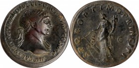 TRAJAN, A.D. 98-117. AE Sestertius (29.71 gms), Rome Mint, ca. A.D. 108-109/110. NGC Ch VF, Strike: 5/5 Surface: 4/5. Fine Style.

Woytek-329bC; RIC...