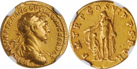 TRAJAN, A.D. 98-117. AV Aureus (6.68 gms), Rome Mint, A.D. 114-115. NGC Ch VF, Strike: 5/5 Surface: 5/5.

Woytek-512; RIC-336 var. (bust not cuirass...