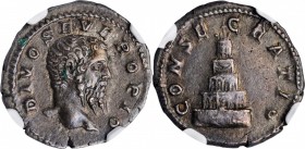 DIVUS SEPTIMIUS SEVERUS, died A.D. 211. AR Denarius, Rome Mint, Struck under Caracalla, A.D. 211. NGC Ch VF.

RIC-191f (Caracalla); RSC-89. Commemor...