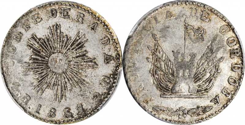 ARGENTINA. Cordoba. 4 Reales, 1851. PCGS AU-55 Gold Shield.

KM-24.3. Small su...
