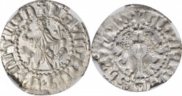 ARMENIA. Tram, ND (1198-1219). Sis Mint. Levon I. NGC MS-65.

3.07 gms. cf. AC-282-3 (for type). Obverse: Levon seated facing on throne, holding glo...