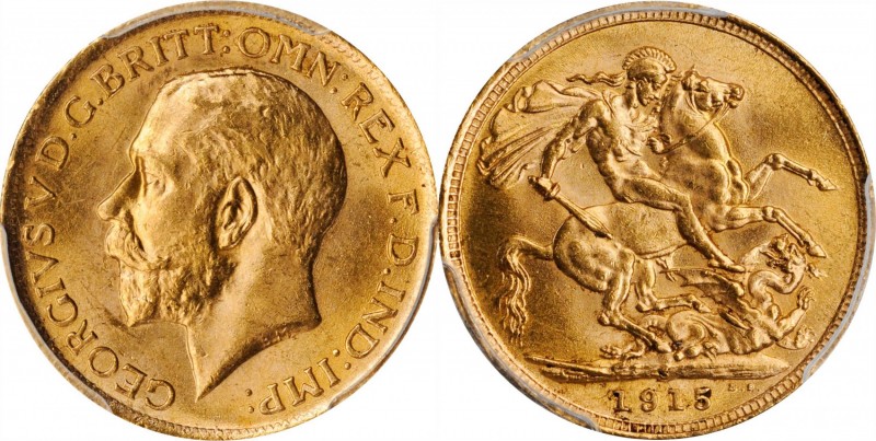 AUSTRALIA. Sovereign, 1915-S. Sydney Mint. PCGS MS-63.

S-4003; Fr-38; KM-29. ...