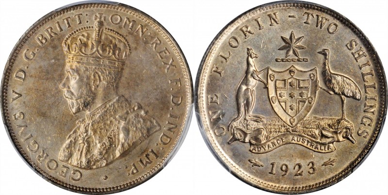 AUSTRALIA. Florin, 1923-(M). Melbourne Mint. PCGS AU-58 Gold Shield.

KM-27. J...