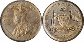 AUSTRALIA. Florin, 1923-(M). Melbourne Mint. PCGS AU-58 Gold Shield.

KM-27. Just a slight degree of handling is noted on this alluring example, off...