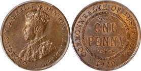 AUSTRALIA. Penny, 1920-(S). Sydney Mint. PCGS MS-65 Brown Gold Shield.

KM-23. Variety with dot above scroll. Stunning quality for the type, this Ge...