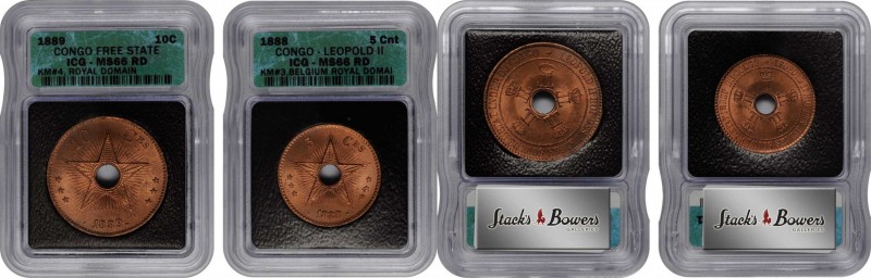 BELGIAN CONGO. Duo of Copper Denominations (2 Pieces), 1889 & 1888. Brussels Min...