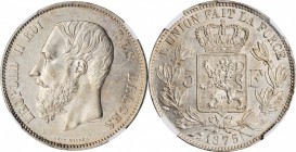 BELGIUM. 5 Francs, 1875. Leopold II. NGC MS-62.

KM-24. A nicely preserved and lustrous example with a thin veneer of tone on both sides.

Estimat...