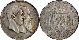 BELGIUM. 2 Francs, 1880. Leopold II, with Leopold I. NGC MS-62.

KM-39. Struck to commemorate the 50th anniversary of independence, this alluring, n...