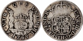 BOLIVIA. 2 Reales, 1769-PTS JR. Potosi Mint. Charles III. PCGS F-12 Gold Shield.

KM-48. "Fancy 9" variety. Broadly handled, but an otherwise pleasi...