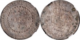 BRAZIL. 960 Reis, 1823-R. Rio de Janeiro Mint. Pedro I. NGC AU-55.

KM-368.1. "SIGNO" variety. Featuring the correct spelling in the legend, this ex...