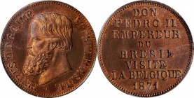BRAZIL. Pedro II Visit to Brussels Copper Medal, 1871. PCGS SPECIMEN-65 Red Brown Gold Shield.

Struck to commemorate Emperor Pedro II visit to Brus...