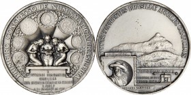 BRAZIL. Brazilian Numismatic Congress Silvered Bronze Medal, 1936. CHOICE ALMOST UNCIRCULATED.

59mm; 115.26 gms. By M. Langone. Commemorating the f...