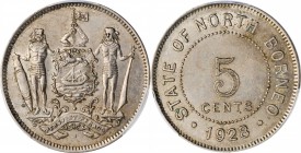 BRITISH NORTH BORNEO. 5 Cents, 1928-H. Heaton Mint. PCGS MS-62 Gold Shield.

KM-5. Exhibiting tan-amber surfaces, this alluring specimen glistens fr...