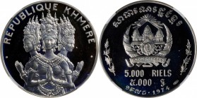 CAMBODIA. 5000 Riels, 1974. NGC PROOF-67 Ultra Cameo.

KM-61. Mintage: 800. The impressive Cambodian dancers type, this piece features intense brill...